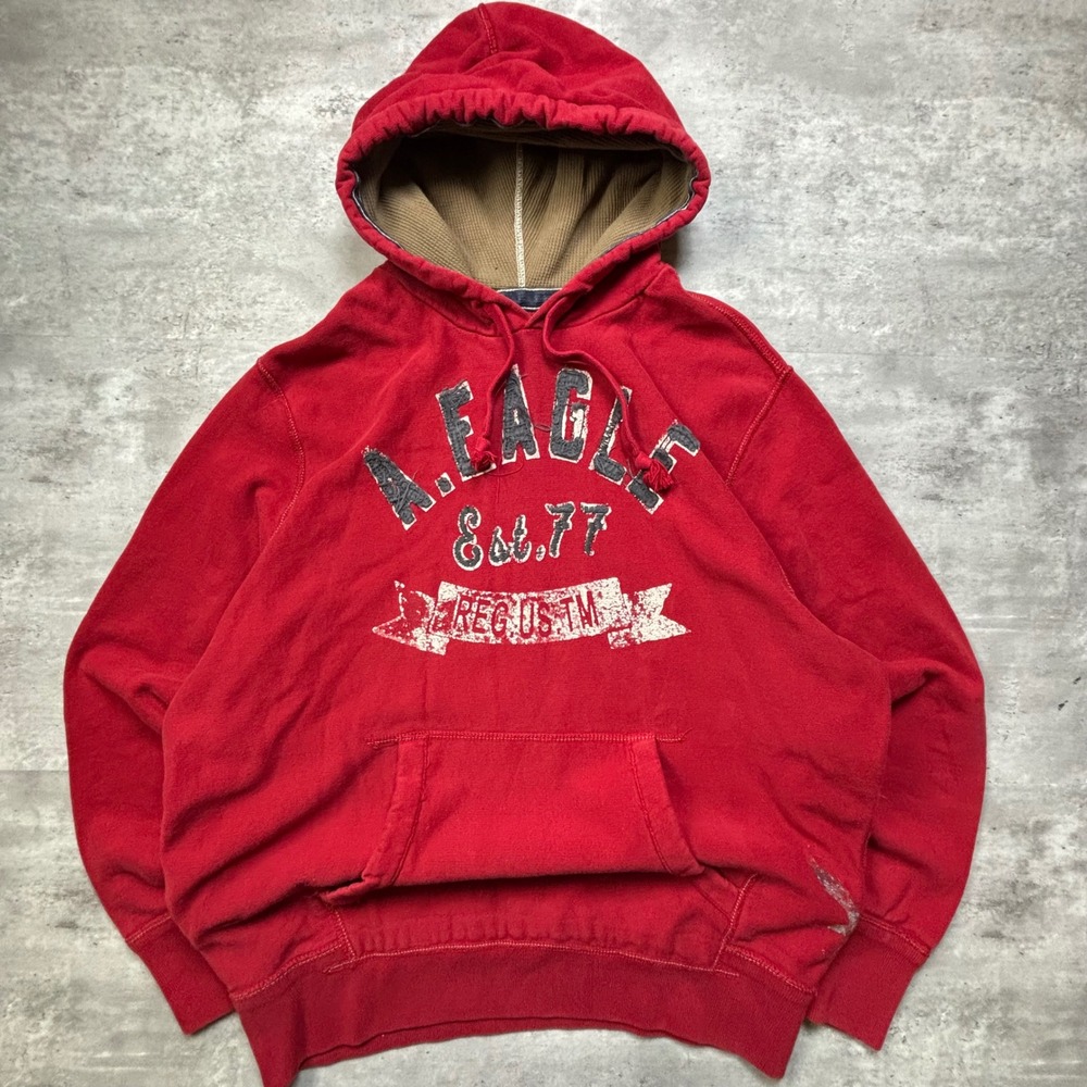 American Eagle Hoodie Extra Large Red Vintage Distressed Graphic Fleece
